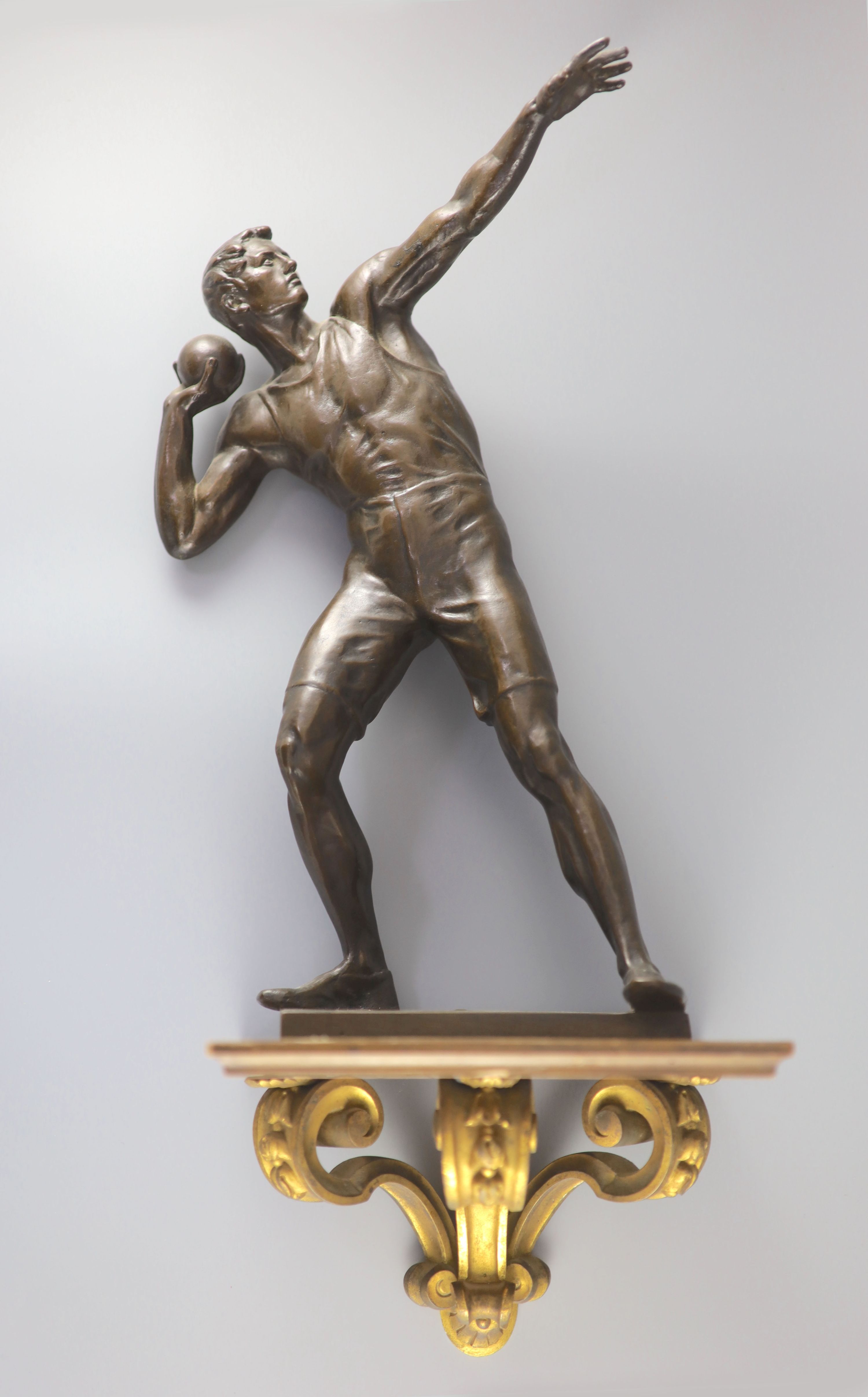 After Robert Cauer (1863-1947) a bronze figure of a shot-putter, c.1925